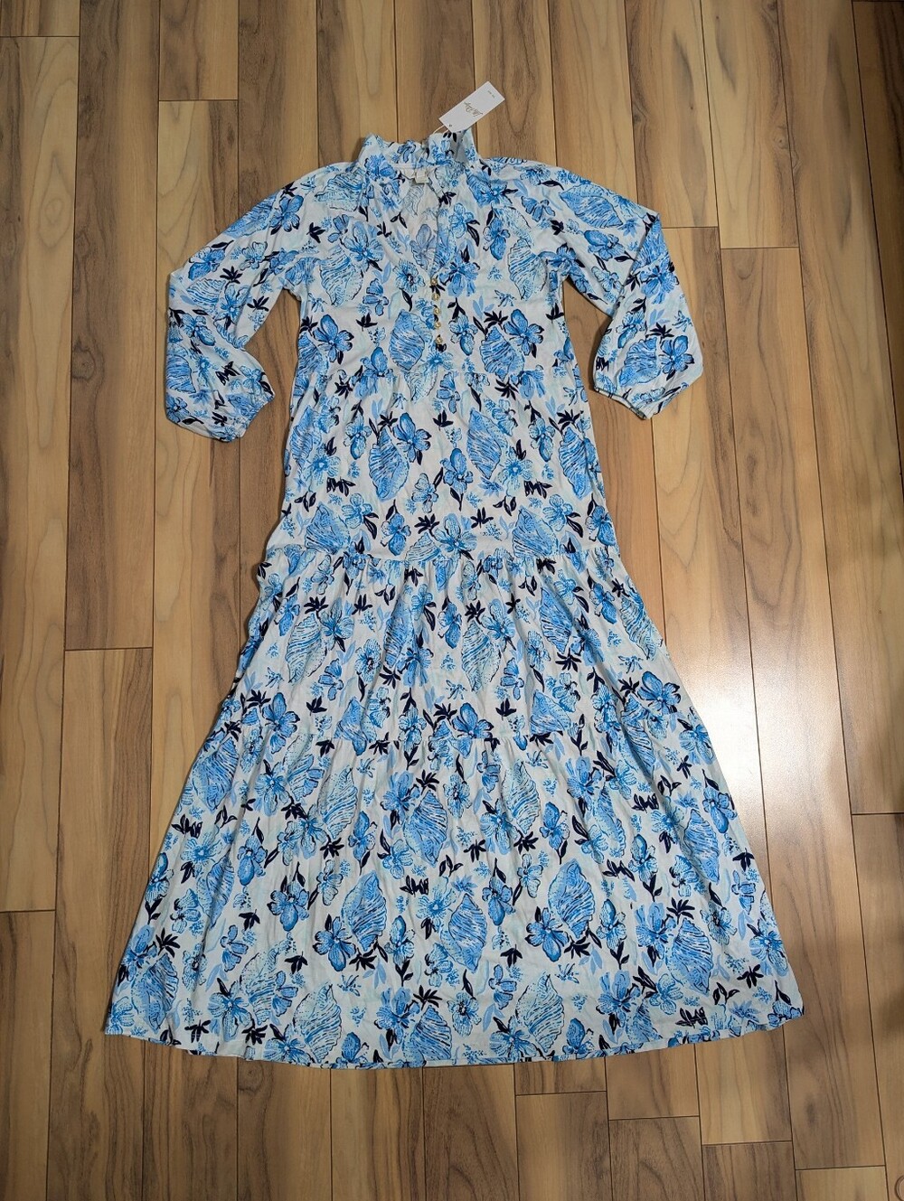 NWT! Lilly Pulitzer Malone 3/4 Sleeve Maxi Dress R. White Seashell Splendor XS